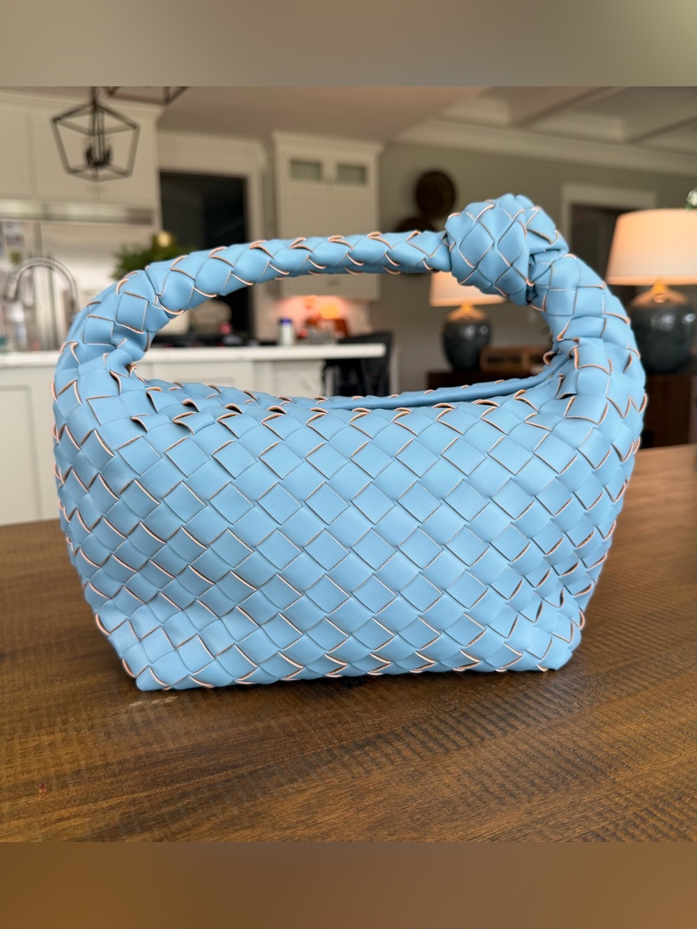 a new day Light Blue Woven Knot-Handle Mini Bag